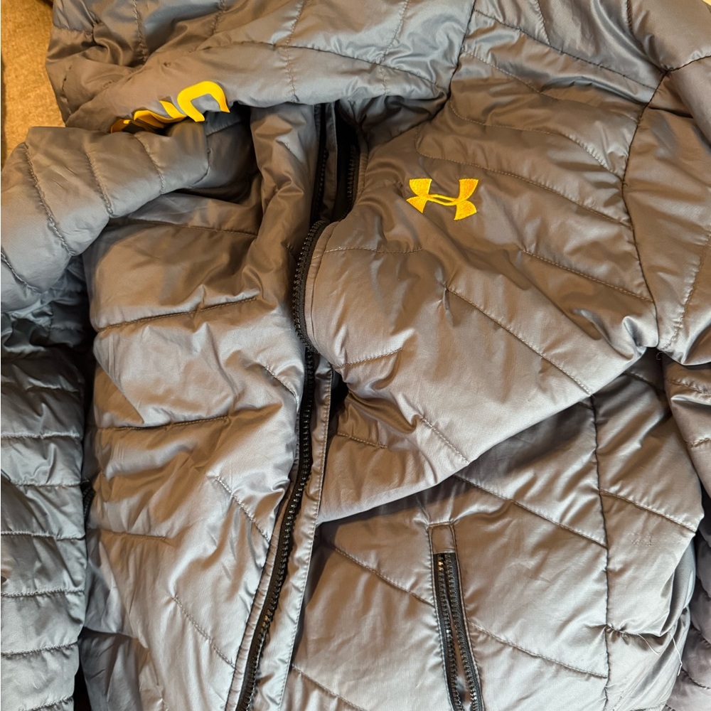 Under Armour Kids Charcoal Puffer Jacket with Yellow Logo